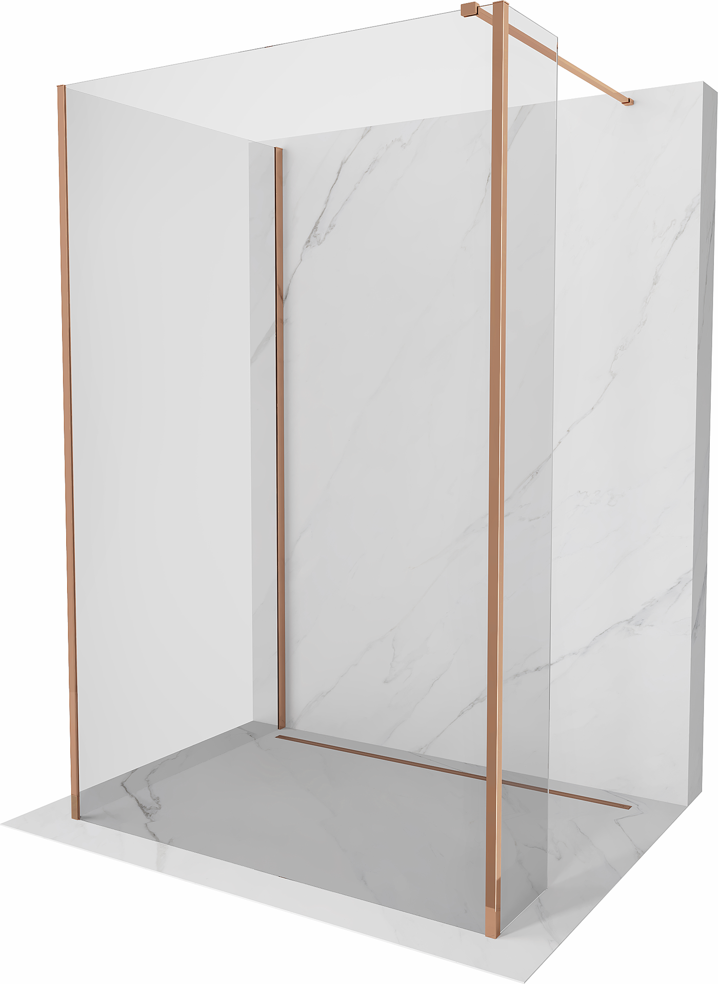 Mexen Kioto perete de duș Walk-in 130 x 95 x 30 cm, transparent, aur roz - 800-130-095-221-60-00-030