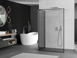 Mexen Kioto Walk-in zuhanyfal 100 x 90 cm, fekete minta, kefélt nikkel - 800-100-212-97-70-090