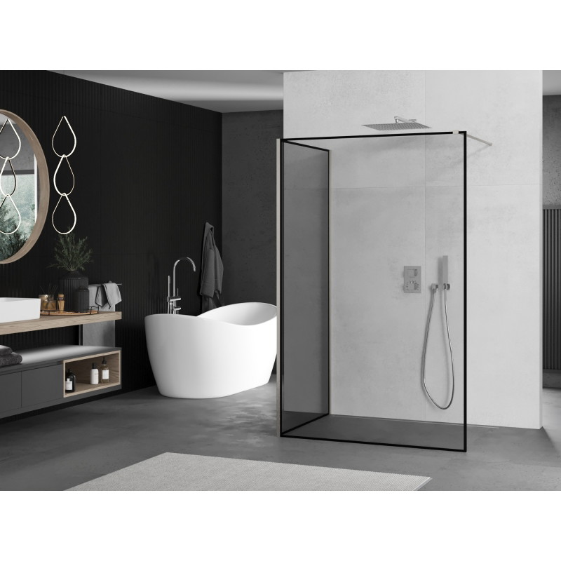 Mexen Kioto 140 x 110 cm-es Walk-in zuhanyfal, fekete keret, kefefiny nikkkel - 800-140-212-97-70-110