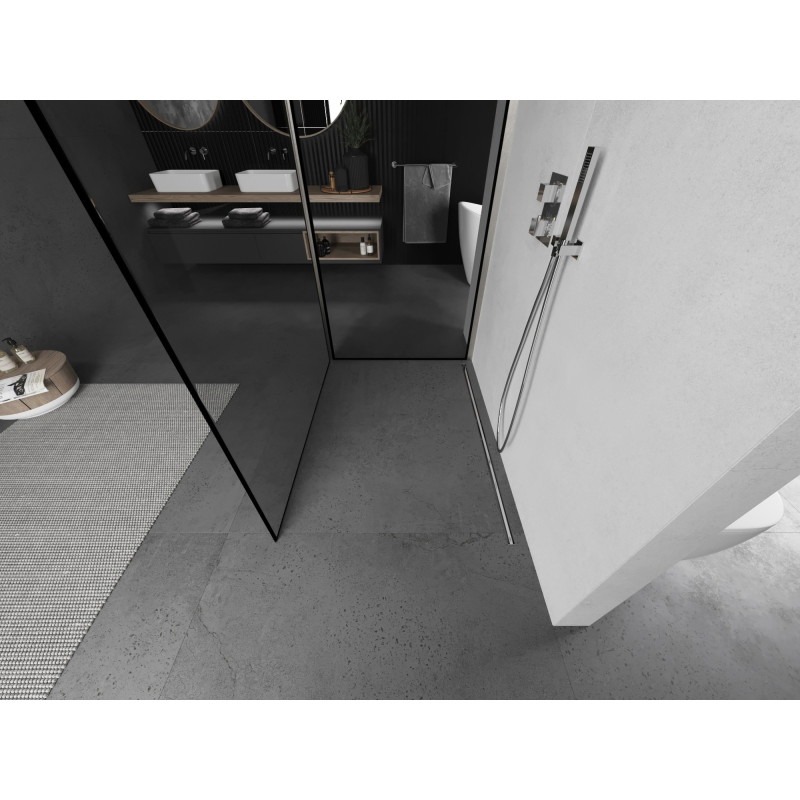 Mexen Kioto 140 x 110 cm-es Walk-in zuhanyfal, fekete keret, kefefiny nikkkel - 800-140-212-97-70-110
