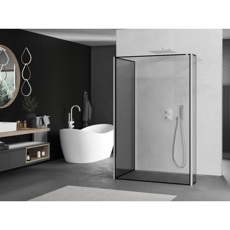 Mexen Kioto zuhanyfal Walk-in 110 x 80 x 30 cm, fekete keret, fehér - 800-110-080-221-20-70-030