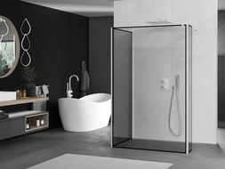Mexen Kioto perete duș Walk-in 120 x 80 x 40 cm, ramă neagră, albă - 800-120-080-221-20-70-040