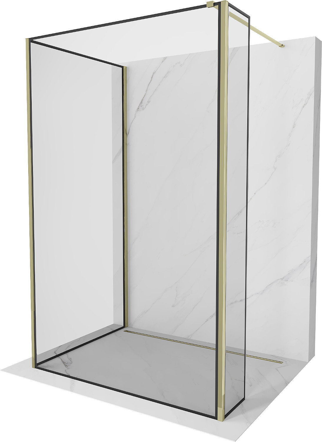 Mexen Kioto perete de duş Walk-in 120 x 90 x 30 cm, model negru, auriu - 800-120-090-221-50-70-030