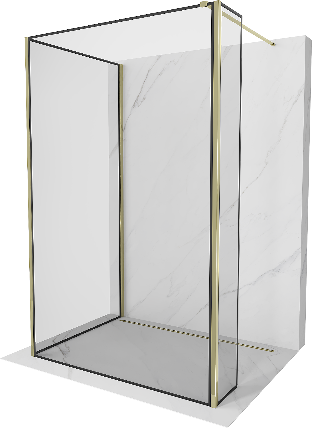 Mexen Kioto perete de duş Walk-in 100 x 80 x 40 cm, model negru, auriu - 800-100-080-221-50-70-040