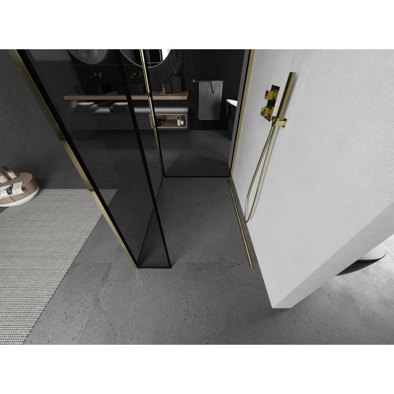 Mexen Kioto perete de duș Walk-in 130 x 120 x 40 cm, cadru negru, auriu - 800-130-120-221-50-70-040