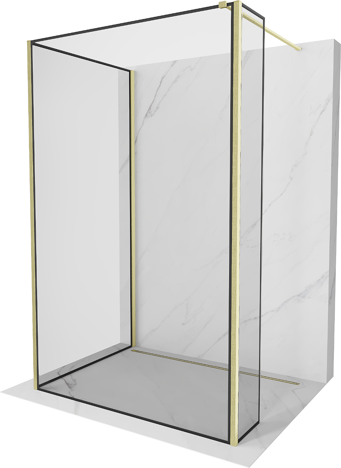 Mexen Kioto perete duș Walk-in 120 x 70 x 30 cm, model negru, auric periat - 800-120-070-221-55-70-030