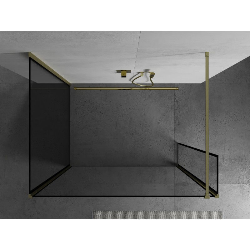 Mexen Kioto panou de duș Walk-in 140 x 90 x 30 cm, cadru negru, auriu periat - 800-140-090-221-55-70-030
