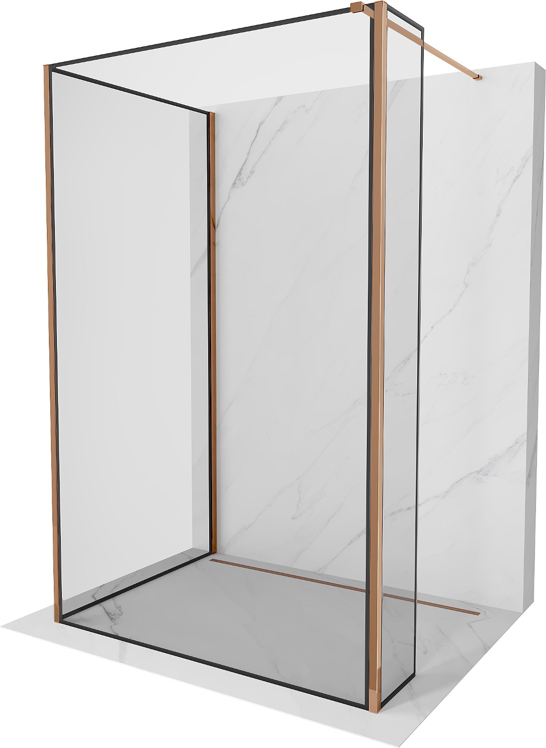 Mexen Kioto perete de duș Walk-in 130 x 70 x 30 cm, model negru, aur roz - 800-130-070-221-60-70-030