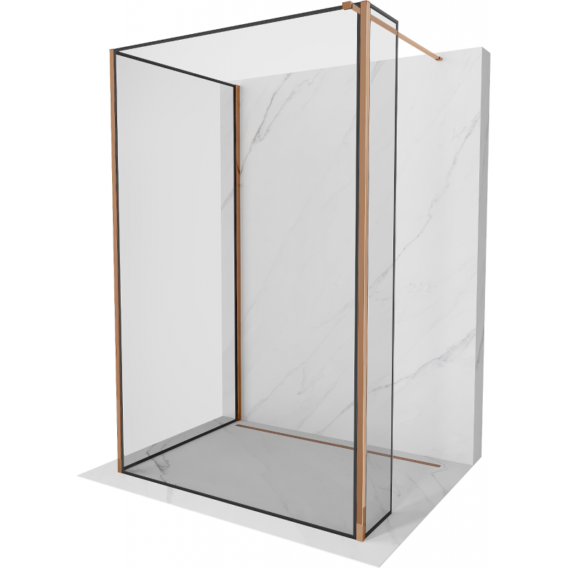 Mexen Kioto perete duș Walk-in 90 x 70 x 30 cm, model negru, aur roz - 800-090-070-221-60-70-030