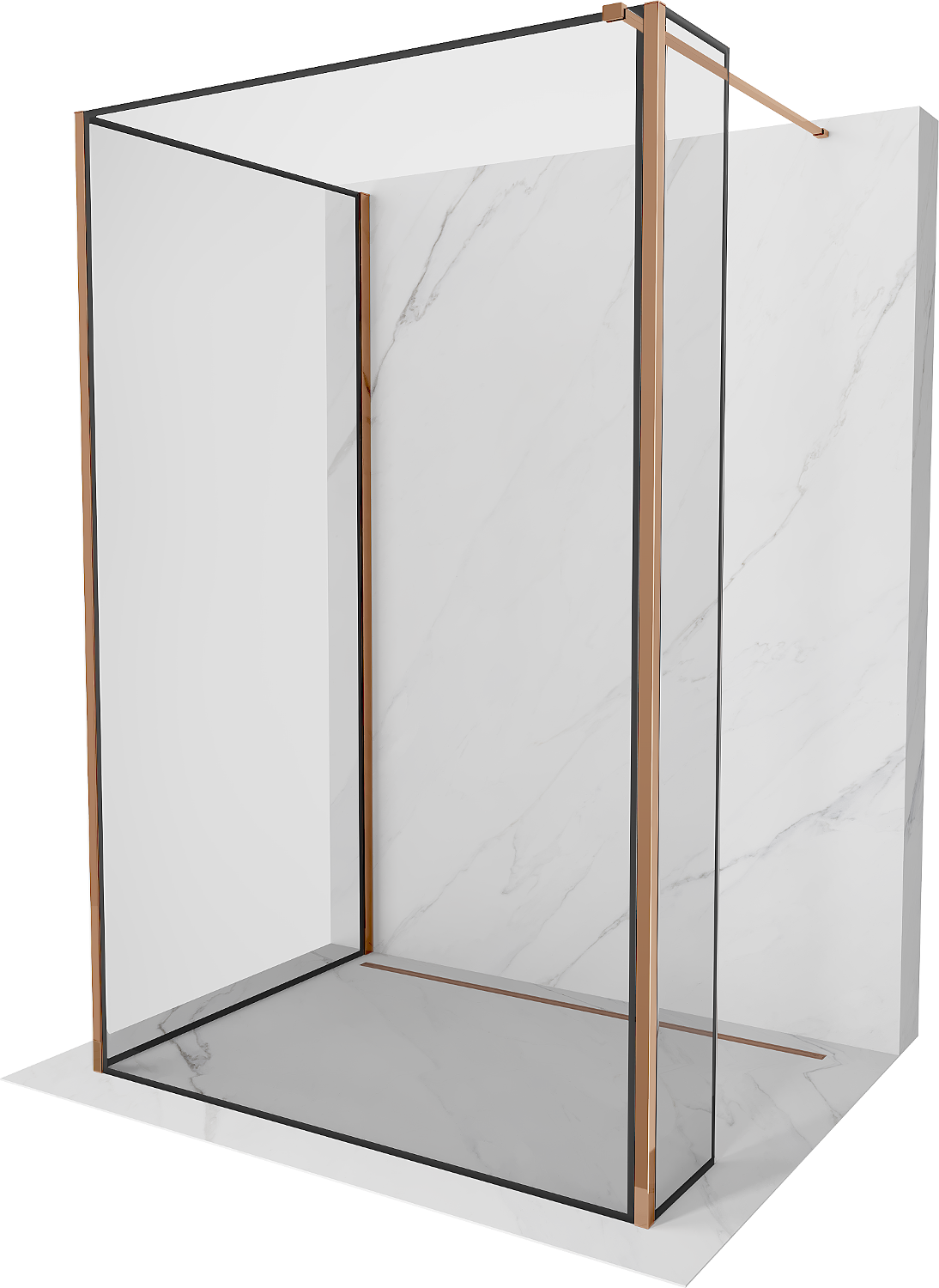 Mexen Kioto perete duș Walk-in 90 x 70 x 30 cm, model negru, aur roz - 800-090-070-221-60-70-030