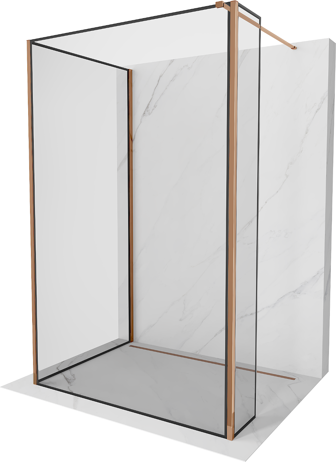 Mexen Kioto perete duș Walk-in 110 x 70 x 40 cm, model negru, aur roz - 800-110-070-221-60-70-040