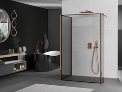 Mexen Kioto perete pentru dus Walk-in 140 x 80 x 40 cm, model negru, aur roz - 800-140-080-221-60-70-040