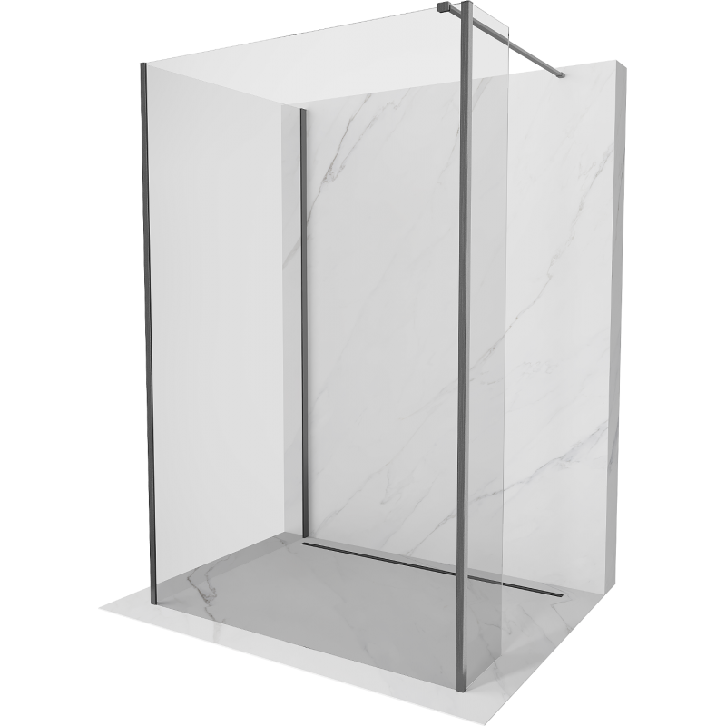 Mexen Kioto Walk-in zuhanyfal 100 x 85 x 40 cm, áttetsző, gun gray kefélt - 800-100-085-221-66-00-040