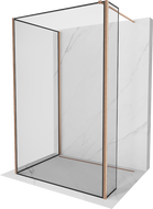 Mexen Kioto perete de duș Walk-in 130 x 80 x 30 cm, cadru negru, cupru periat - 800-130-080-221-65-70-030