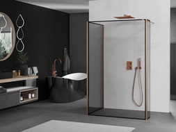 Mexen Kioto perete de duș Walk-in 90 x 70 x 40 cm, model negru, bronz periat - 800-090-070-221-65-70-040