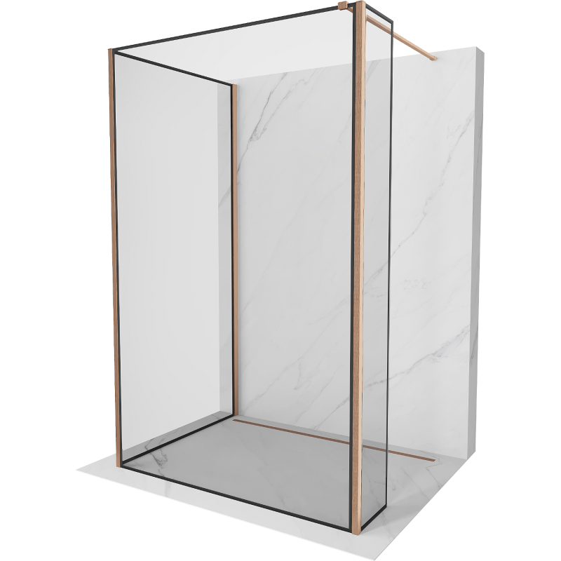 Mexen Kioto Walk-in zuhanyfal 140 x 70 x 40 cm, fekete mintázat, kefélt réz - 800-140-070-221-65-70-040