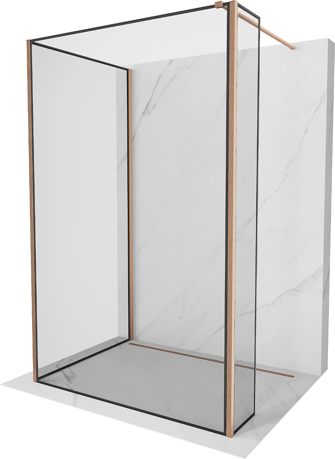 Mexen Kioto perete duș Walk-in 130 x 80 x 40 cm, model negru, cupru periat - 800-130-080-221-65-70-040