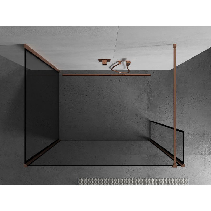 Mexen Kioto panou de duș Walk-in 140 x 90 x 40 cm, cadru negru, cupru periat - 800-140-090-221-65-70-040