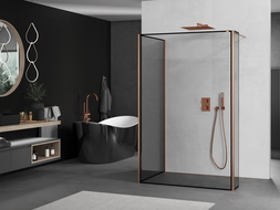 Mexen Kioto perete de duș Walk-in 120 x 120 x 40 cm, model negru, cupru periat - 800-120-120-221-65-70-040