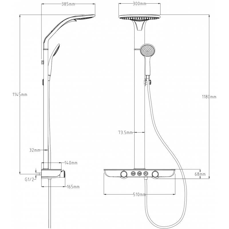 Mexen Bolt set de duș montat pe suprafață cu pară de duș și baterie, alb/crom - 78108-20
