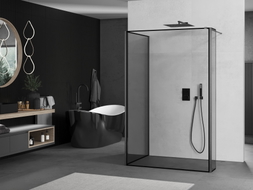 Mexen Kioto panou de duș Walk-in 140 x 100 x 40 cm, cadru negru, gun gray periat - 800-140-100-221-66-70-040