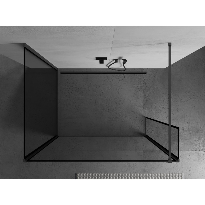 Mexen Kioto panou de duș Walk-in 140 x 100 x 40 cm, cadru negru, gun gray periat - 800-140-100-221-66-70-040