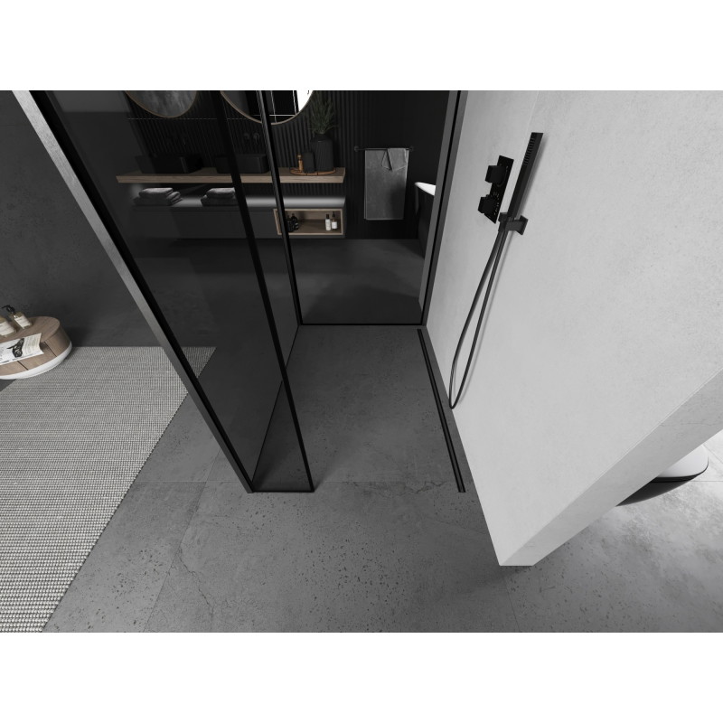 Mexen Kioto panou de duș Walk-in 140 x 100 x 40 cm, cadru negru, gun gray periat - 800-140-100-221-66-70-040
