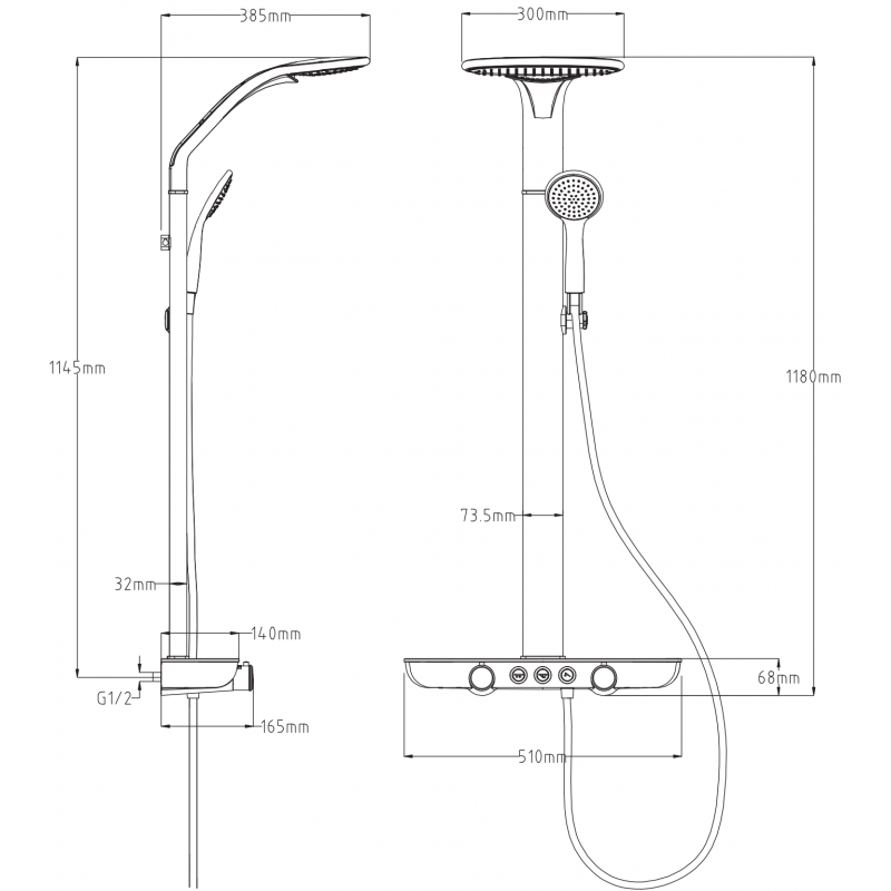 Mexen Bolt set de duș montat pe suprafață cu duș fix și baterie, negru/auriu - 78108-75