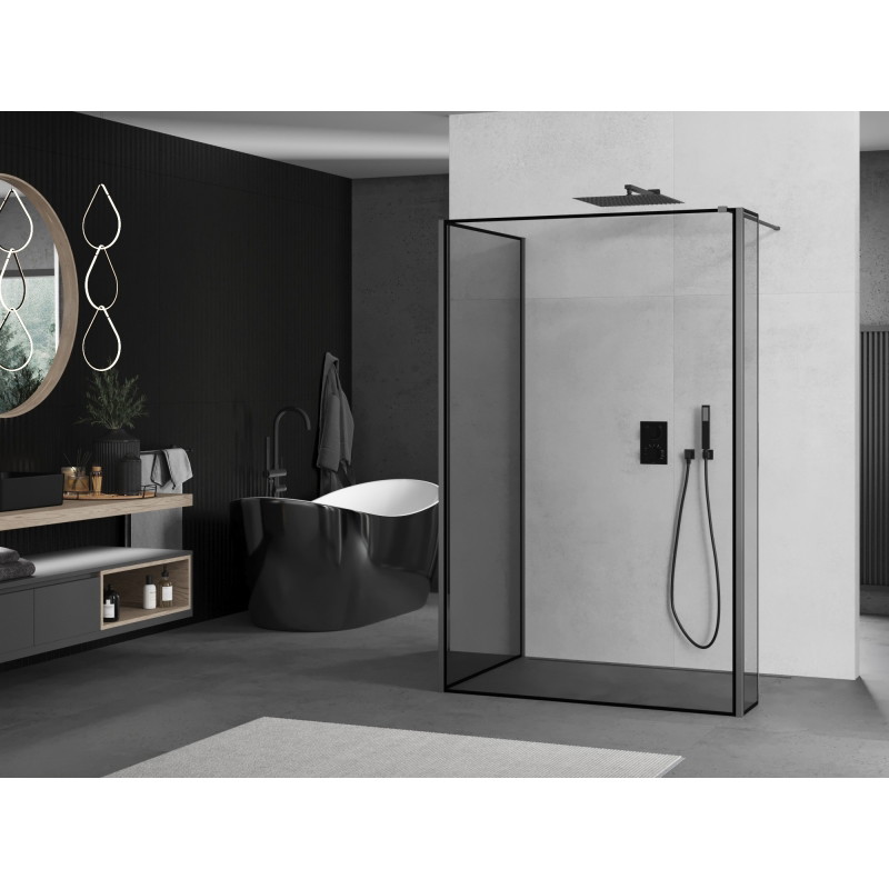 Mexen Kioto Walk-in zuhanyfal 130 x 100 x 30 cm, fekete keret, gunmetal - 800-130-100-221-95-70-030