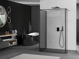 Mexen Kioto Walk-in zuhanyfal 130 x 100 x 30 cm, fekete keret, gunmetal - 800-130-100-221-95-70-030