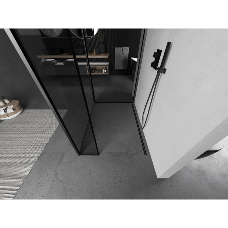 Mexen Kioto perete de duș Walk-in 130 x 100 x 30 cm, cadru negru, gun metal - 800-130-100-221-95-70-030