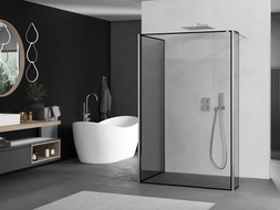 Mexen Kioto perete duș Walk-in 140 x 100 x 40 cm, model negru, nichel periat - 800-140-100-221-97-70-040