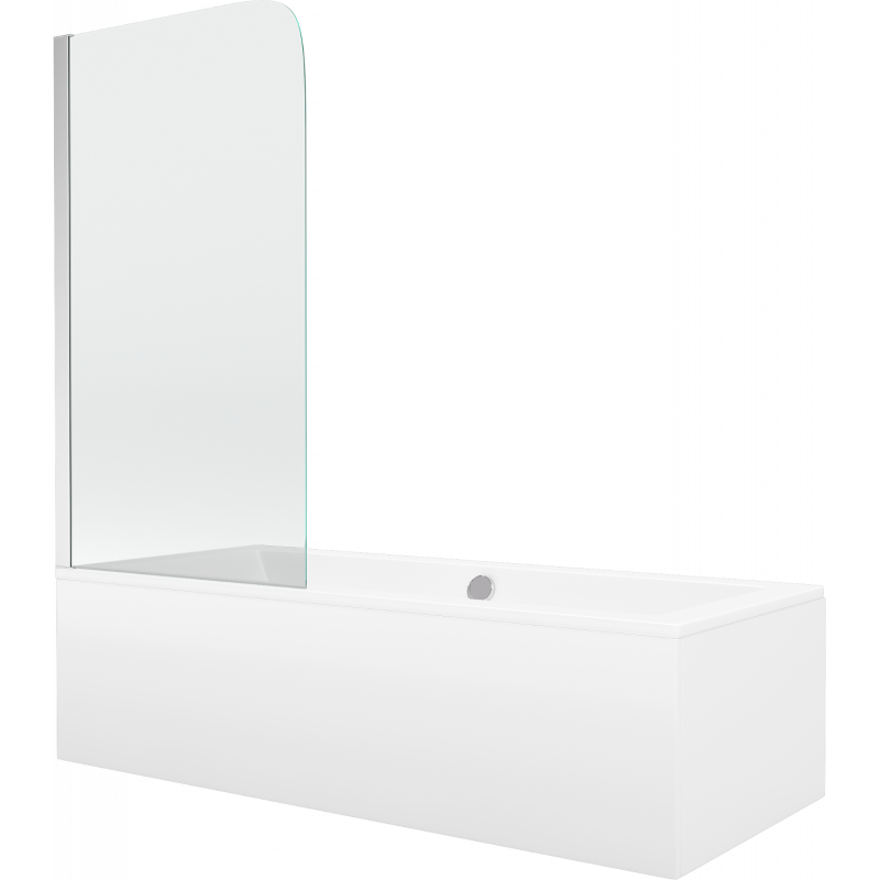 Mexen Cube cadă dreptunghiulară 170 x 80 cm cu panou și paravan 1-aripat 70 cm, transparent, crom - 550517080X9007010100