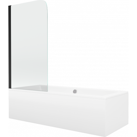 Mexen Cube cadă dreptunghiulară 170 x 80 cm cu panou și paravan cu 1 panou de 70 cm, transparent, negru