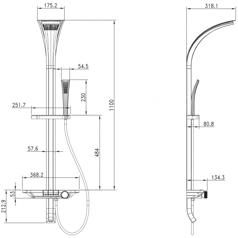 Mexen Sonic falon kívüli zuhanykészlet esőztetővel és csappal, fekete - 78110-70