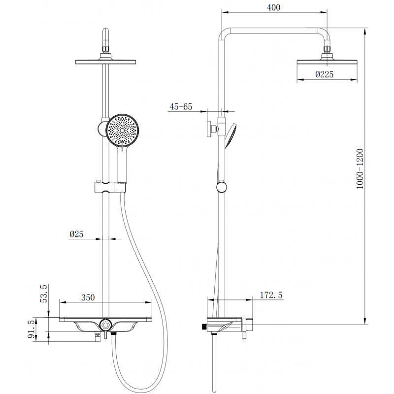 Mexen Frost set de duș montat pe perete cu duș de ploaie și baterie, negru - 78111-70