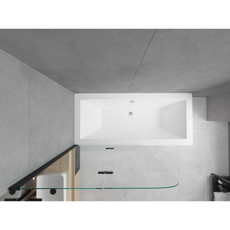 Mexen Cube cadă dreptunghiulară 170 x 80 cm cu carcasă și paravan cu 2 uși 80 cm, transparent, negru - 550517080X9008027000