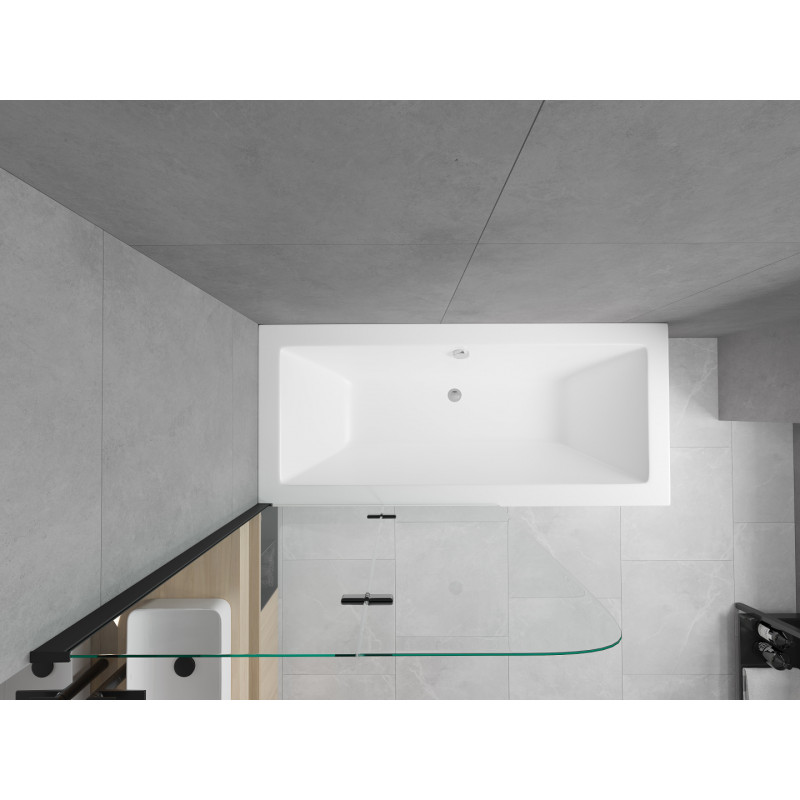 Mexen Cube cadă dreptunghiulară 170 x 80 cm cu panou și paravan cu 2 aripi 80 cm, transparent, negru - 550517080X9008027000
