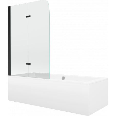 Mexen Cube cadă dreptunghiulară 170 x 80 cm cu panouri si paravan cu 2 aripi 80 cm, transparent, Neagră - 550517080X9008027000
