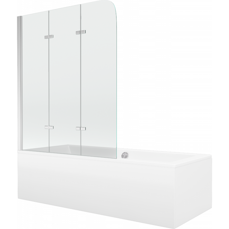 Cadă dreptunghiulară Mexen Cube 170 x 80 cm cu carcasă și paravan cu 3 aripi 120 cm, transparent, crom - 550517080X9012030100