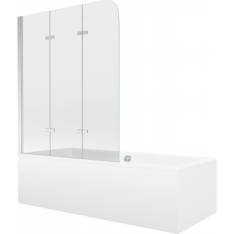Mexen Cube cada dreptunghiulară 170 x 80 cm cu carcasă și paravan cu 3 panouri 120 cm, transparent, crom