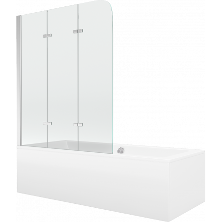 Mexen Cube téglalap alakú kád 170 x 80 cm burkolattal és 3-szárnyú paravánnal 120 cm, átlátszó, króm - 550517080X9012030100