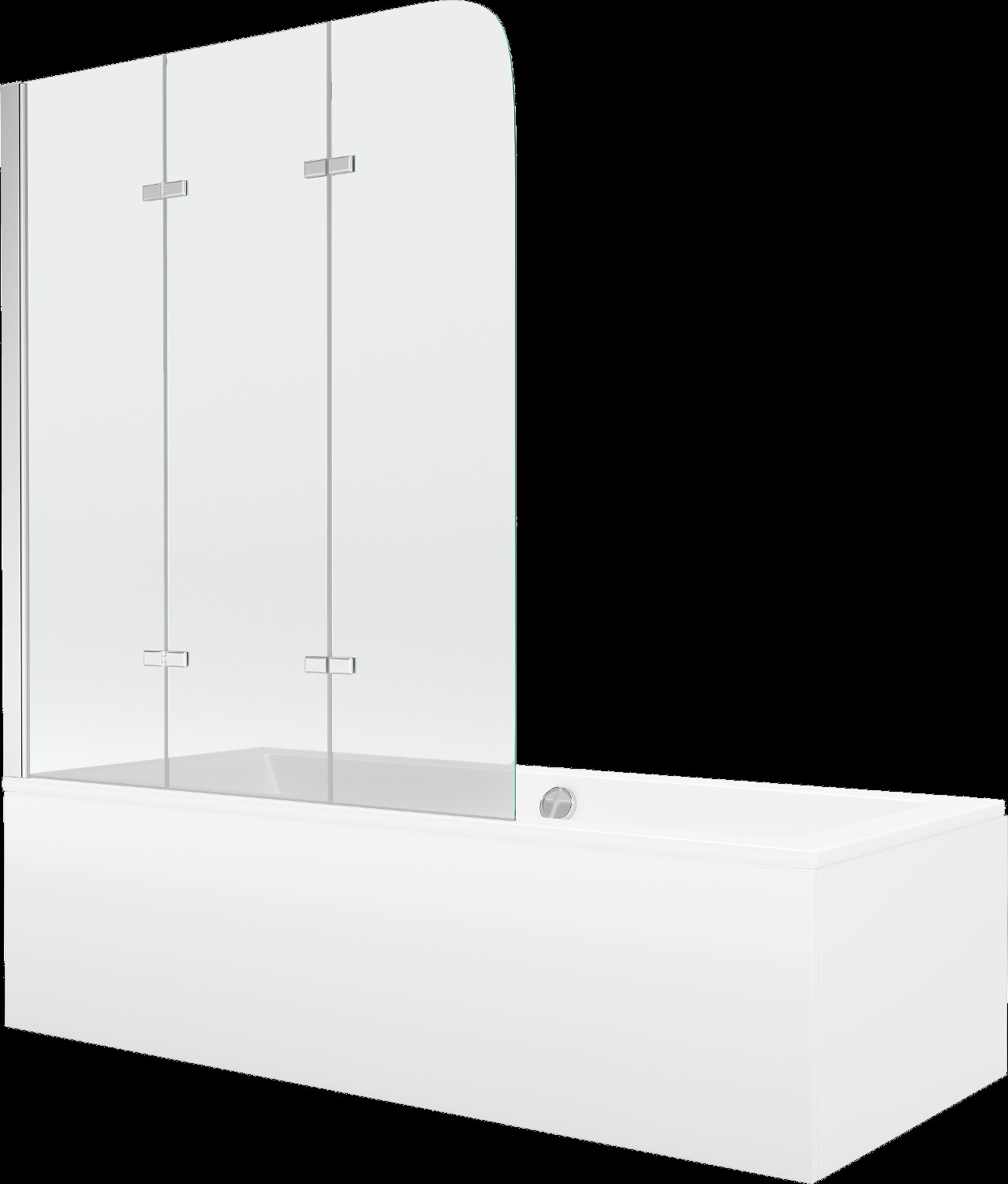 Mexen Cube cadă dreptunghiulară 170 x 80 cm cu panouri si paravan cu 3 aripi 120 cm, transparent, Crom - 550517080X9012030100