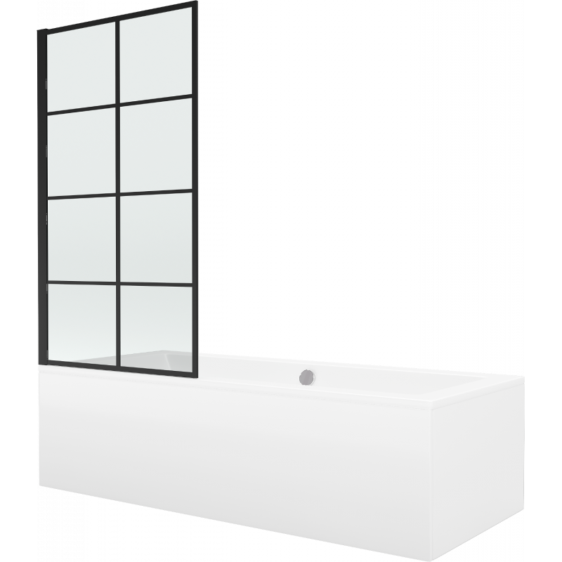 Mexen Cube cadă dreptunghiulară 170 x 80 cm cu carcasă și paravan cu 1 aripă 70 cm, model negru fix - 550517080X9307007077
