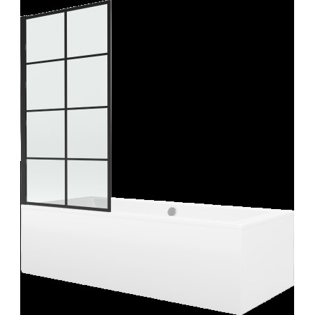 Mexen Cube cadă dreptunghiulară 170 x 80 cm cu panouri si paravan cu 1 aripă 70 cm, Model negru fix - 550517080X9307007077