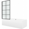 Mexen Cube cadă dreptunghiulară 170 x 80 cm cu carcasă și paravan cu 1 aripă 70 cm, model negru fix - 550517080X9307007077