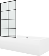 Mexen Cube téglalap alakú kád 170 x 80 cm burkolattal és egyszárnyú válaszfallal 70 cm, fekete minta fix