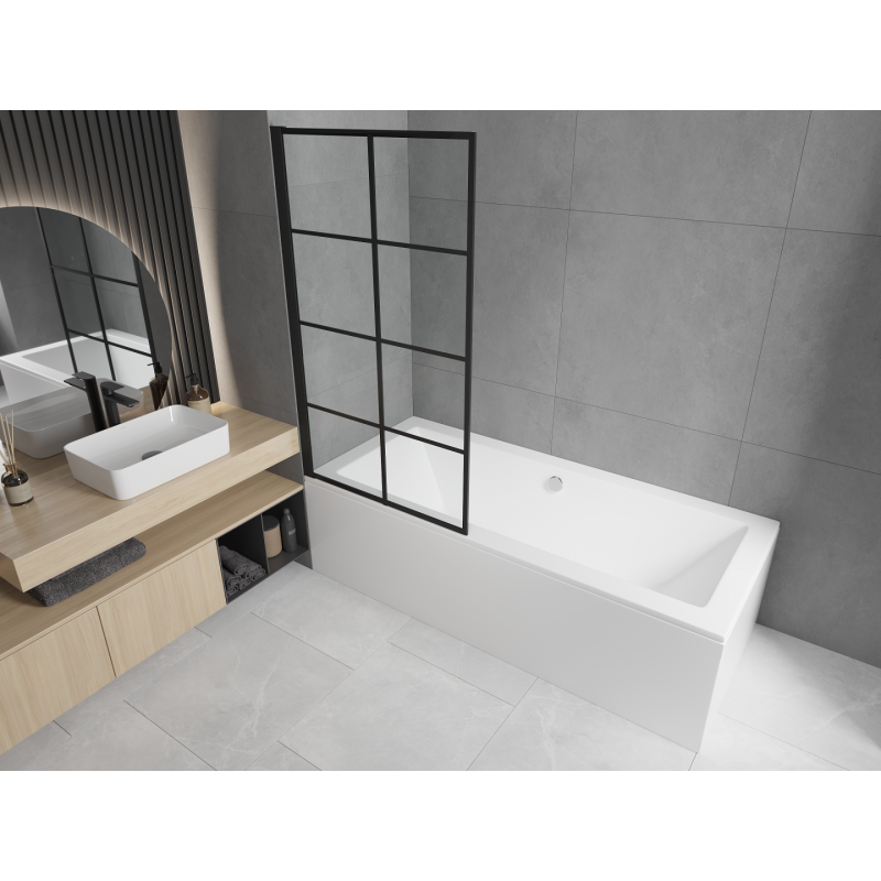 Mexen Cube téglalap alakú kád 170 x 80 cm burkolattal és 1-szárnyú 70 cm-es paravánnal, fekete fix minta - 550517080X9307007077