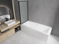 Mexen Cube téglalap alakú kád 170 x 80 cm-es burkolattal és 1-szárnyas paravánnal 70 cm, fekete mintával
