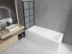 Mexen Cube cadă dreptunghiulară 170 x 80 cm cu panouri si paravan cu 1 aripă 70 cm, Model negru - 550517080X9307017077